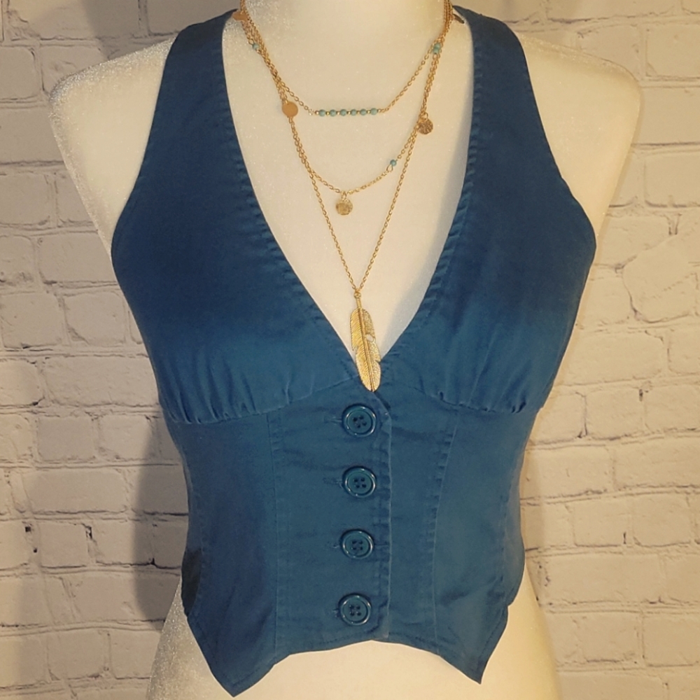 Wet Seal Turquoise Cropped Vest w/4 Buttons Size M